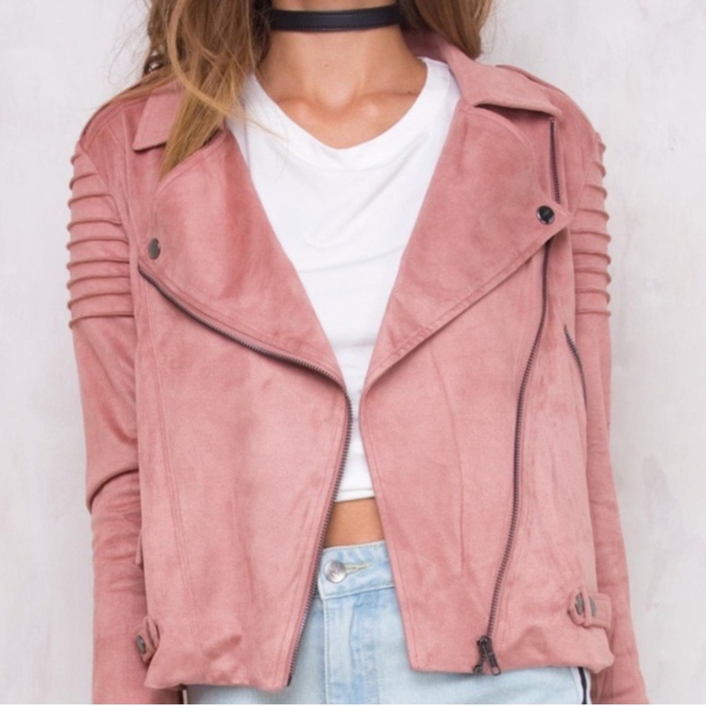 MINKPINK Velvet Moto Jacket Pink Small